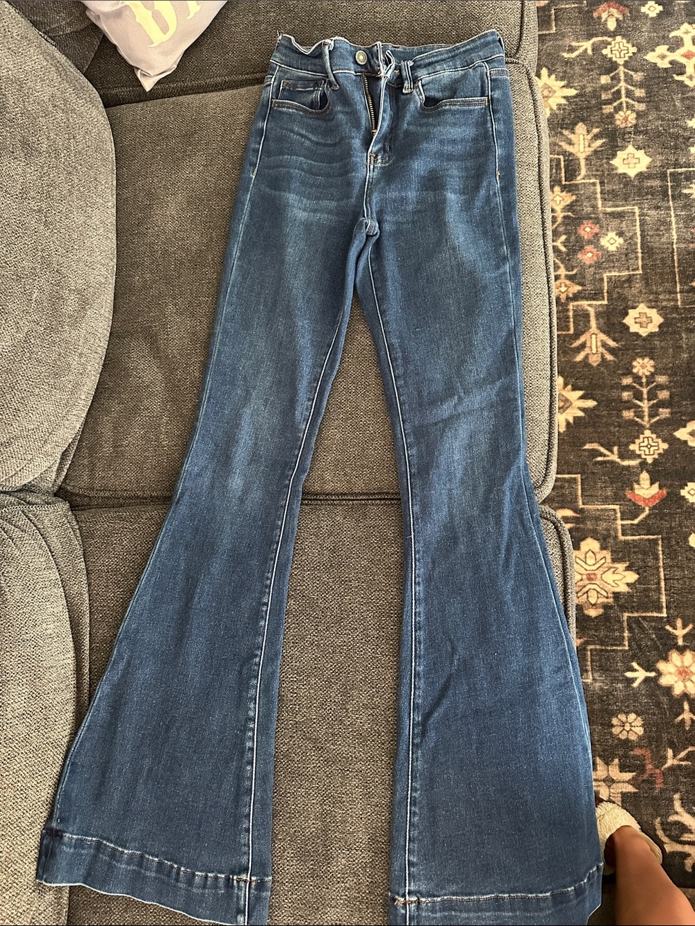 High-Rise Blue Wide-Leg Flare Jeans